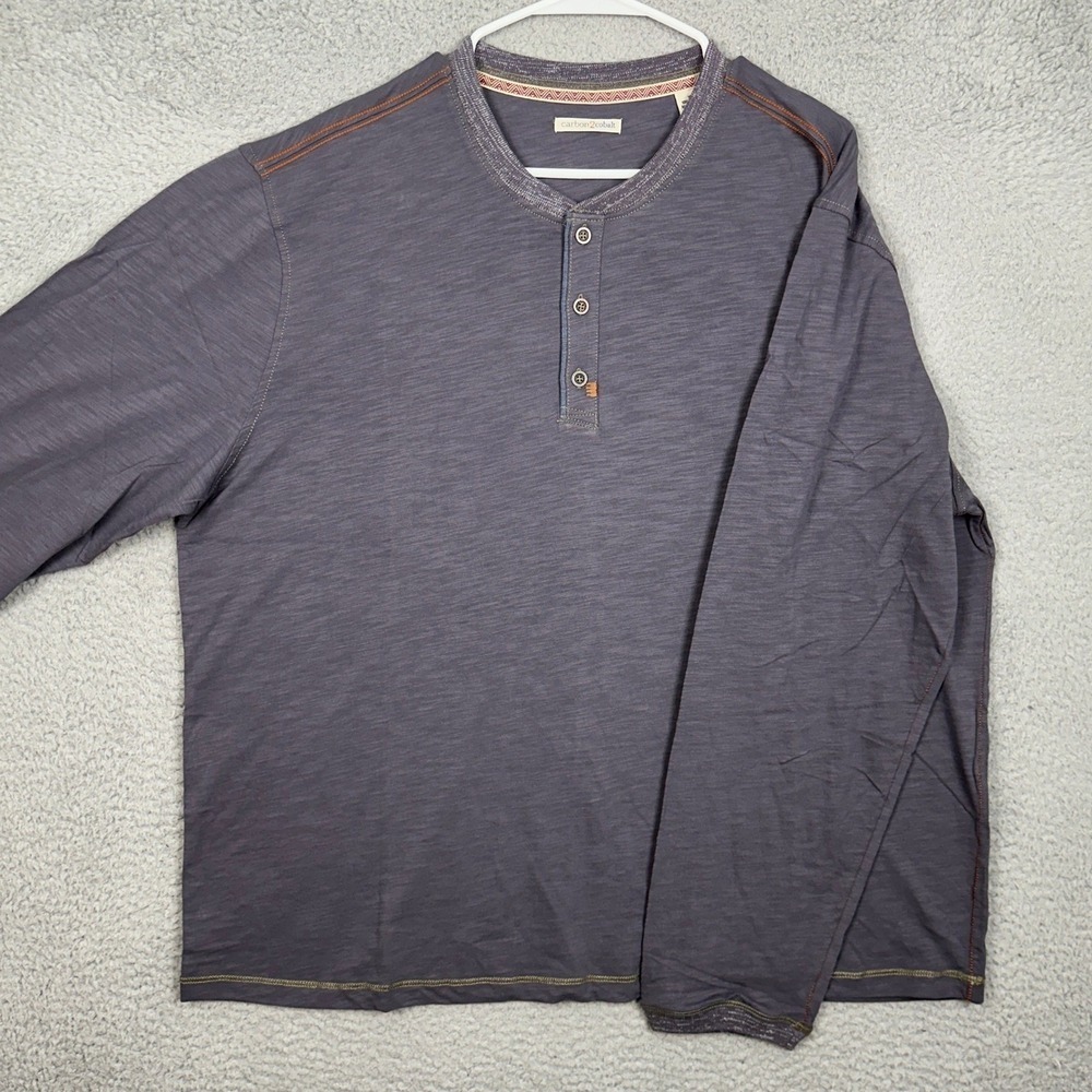 Carbon2Cobalt T-Shirt Men 2XL Gray Henley Tee Lightweight Long Sleeve Casual EUC